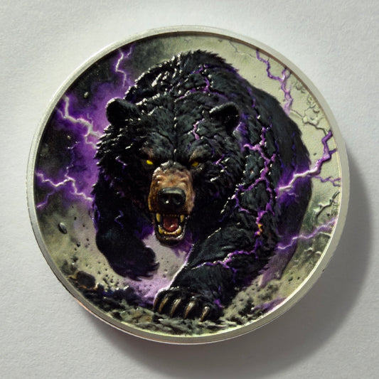 Silver Plated 1 Oz High Relief Coloured Copper Round - "Electric Bear" in capsule