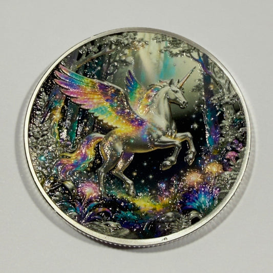 Copper 1 Oz -Silver Plated High Relief Coloured Pegasus - comes in capsule