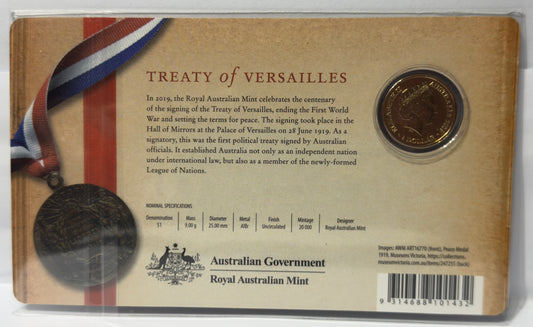 2019 $1 Treaty of Versailles Coin on Card - Uncirculated - 30k mintage