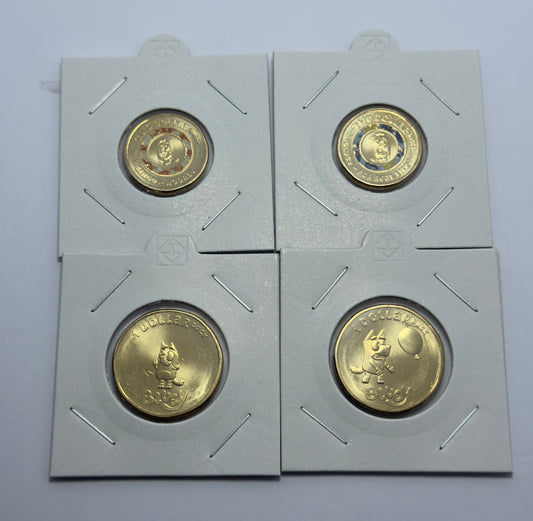 Bluey Bundle Pack 2 x $2 Coloured 2026 and 2 x $1 Coins 2024 ALL Uncirculated in 2x2