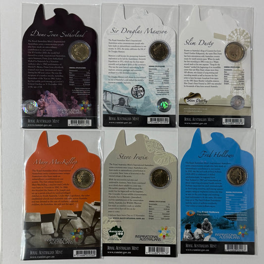Inspirational Australians 2008-2013 $1 Carded Coin Set - Complete UNC $1 Set