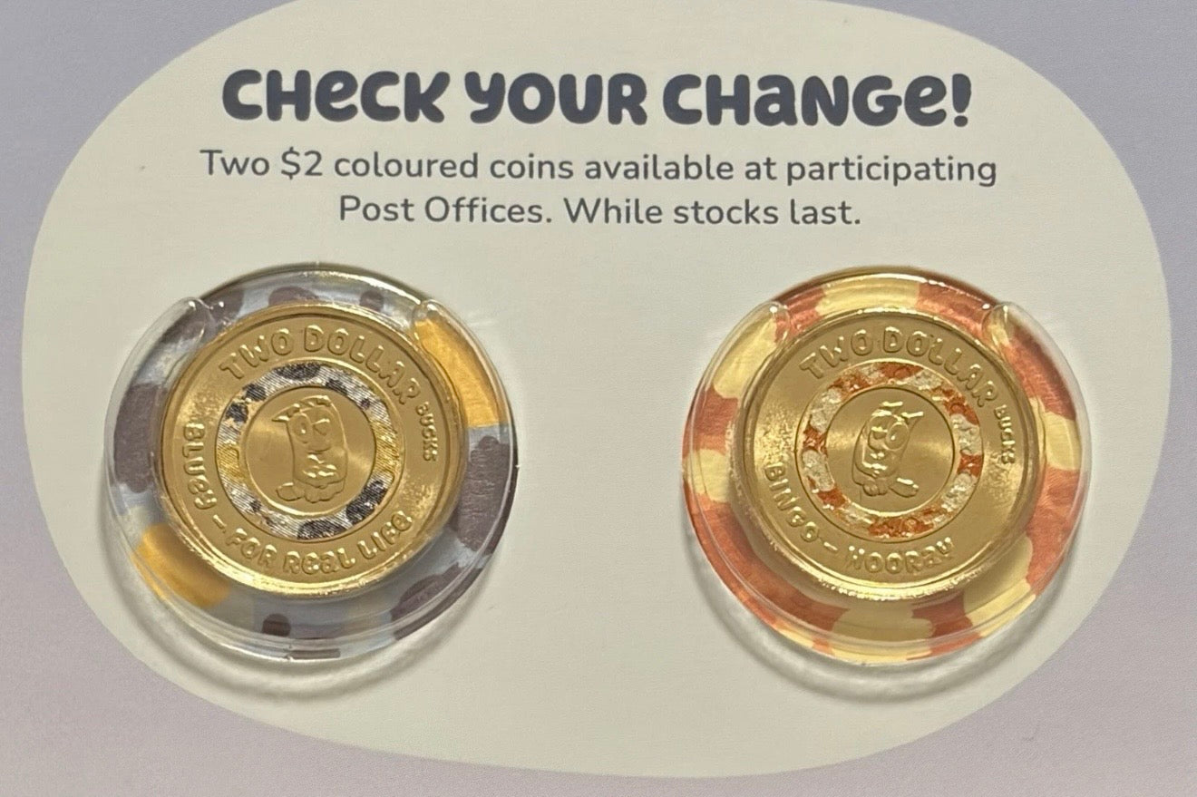 2026 $2 Bluey & Bingo Coloured Coins - Uncirculated 2 Coins in 2x2s see pics