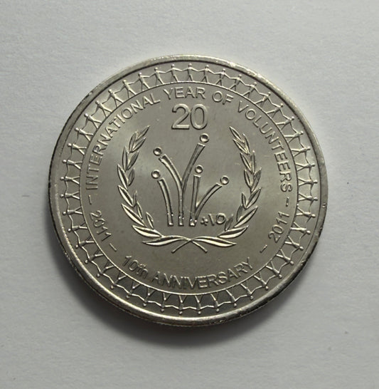 2011 20 Cent Coin - Uncirculated - Year of Volunteers Anniversary - in 2x2