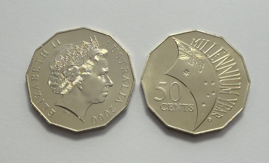 2000 50 Cent Millenium Coin - Choice Uncirculated - Fifty Cent ex mint set - 2x2