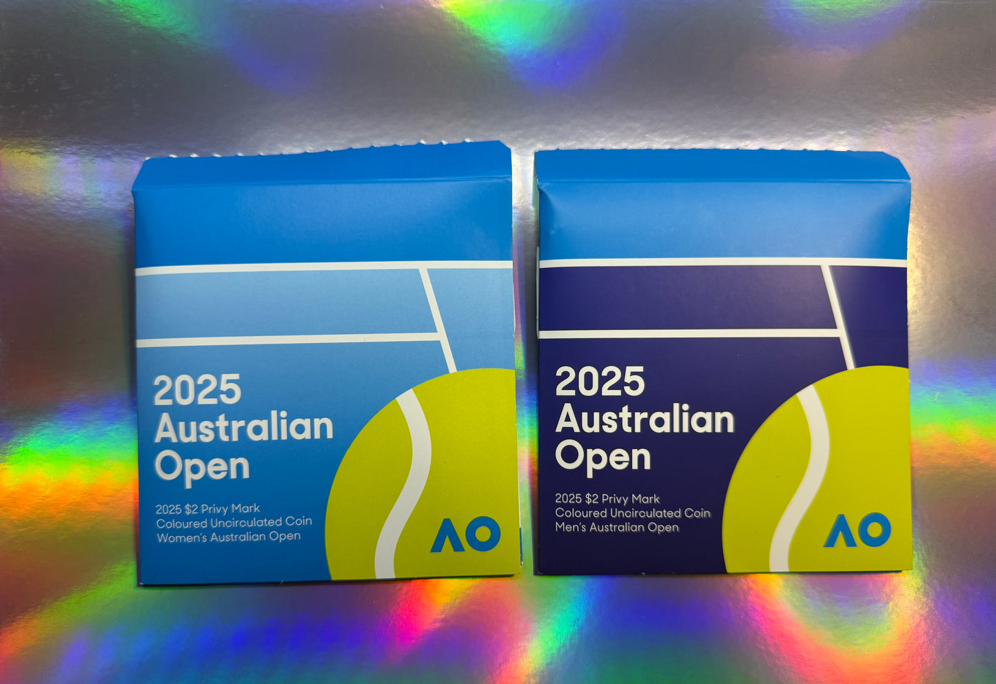 2025 $2 Mens & Womens AUS Open Privy Yellow FLURO Tennis Ball Coins - New Age Numismatics