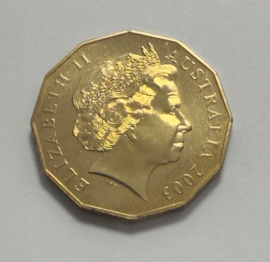 2003 50 Cent Coin - QEII Golden Jubilee - Uncirculated - comes in 2x2