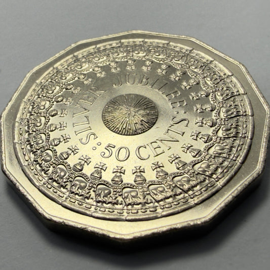 1977 50 Cent Coin - Uncirculated - Silver Jubilee 50c - Fifty Cent - in 2x2