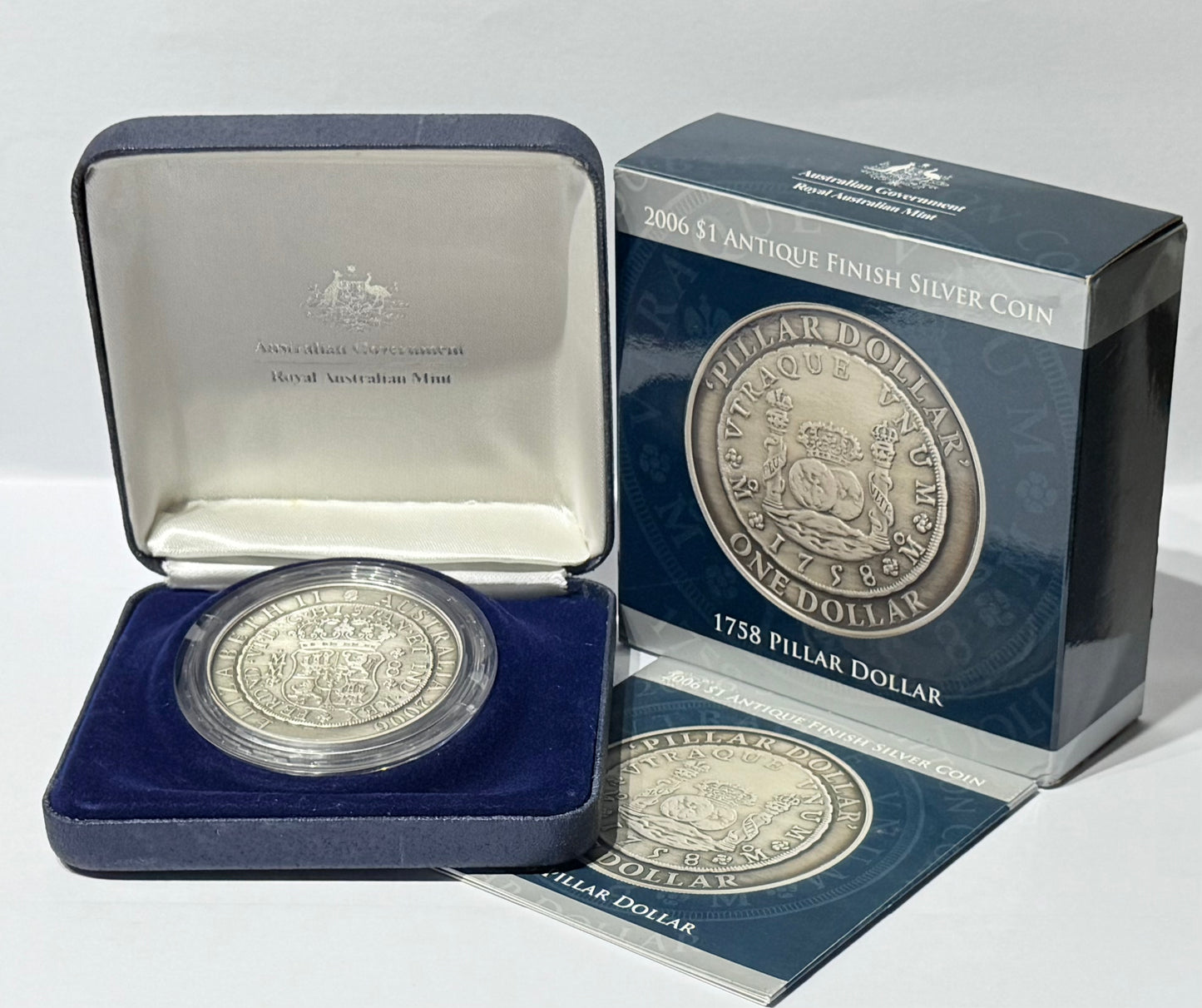 2006 $1 Antiqued Finish Silver Coin - 1758 Pillar Dollar Subscription Coin 60.5g