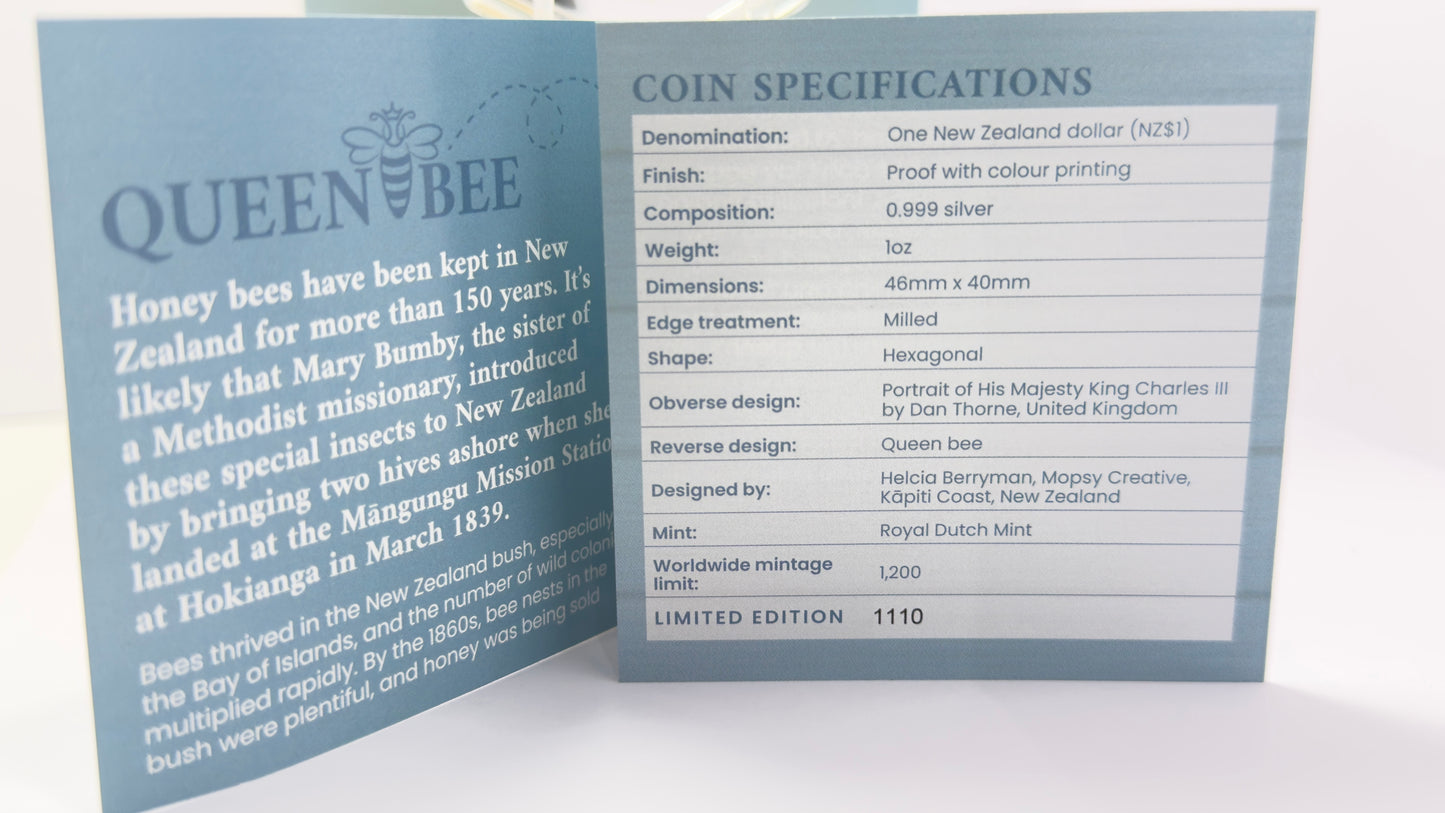 2026 New Zealand 1 Oz Silver Proof Coin - Queen Bee $1 NZ - 1200 Mintage