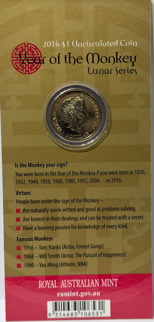 2016 $1 Year of the Monkey - Lunar Series