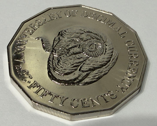 1991 50 Cent Coin - RAMS HEAD - Choice Uncirculated - Ex MINT SET Coin - in 2x2