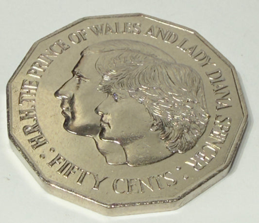 1981 50 Cent Coin - Prince of Wales & Lady Diana - Uncirculated - comes in 2x2
