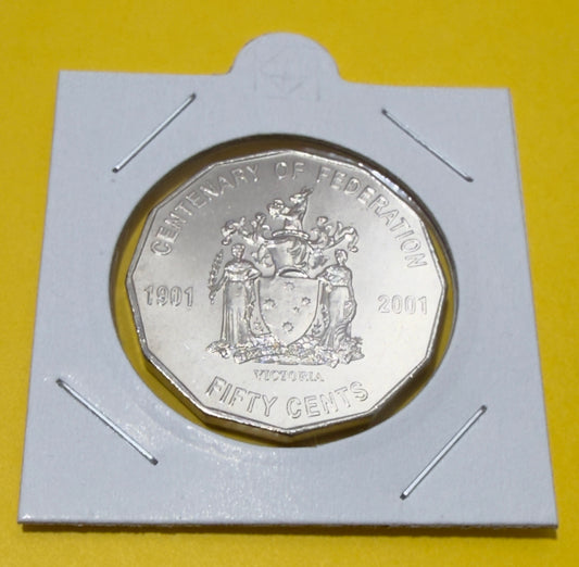 2001 50 Cent Coin - Centenary of Federation VIC - Uncirculated - comes in 2x2