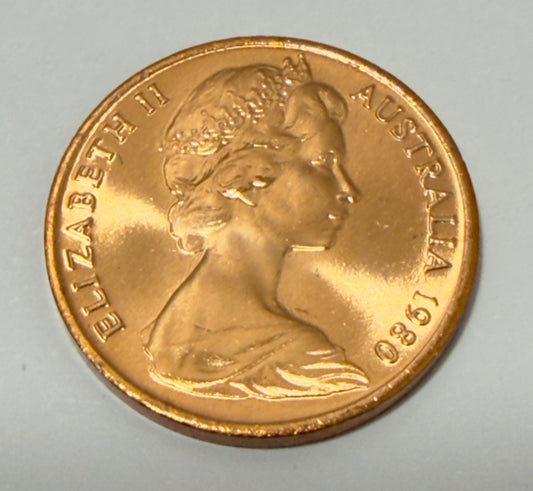 1980 1 Cent Coin - Uncirculated - ex Mint roll - One Cent - comes in 2x2