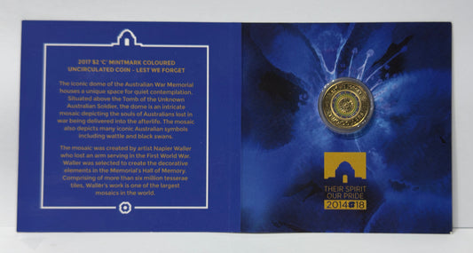 2017 $2 Lest We Forget 'C' Mintmark Coloured Uncirculated Carded Coin 'MOSAIC'