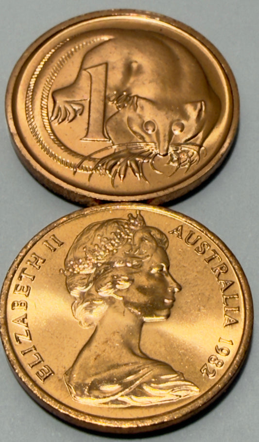 1982 One Cent Coin - Uncirculated - ex Mint roll - 1 Cent - comes in 2x2