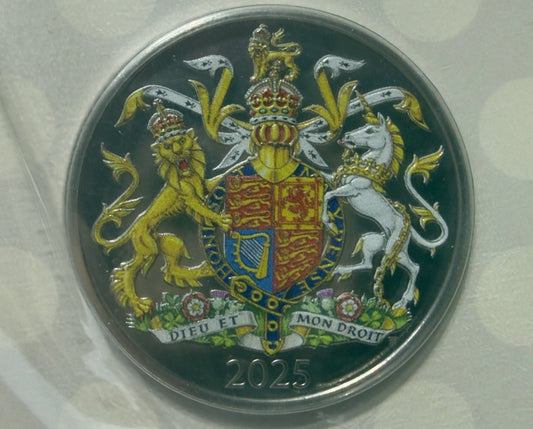 2025 £5 Five Pound Coloured Coin - Coat of Arms of His Majesty King Charles III