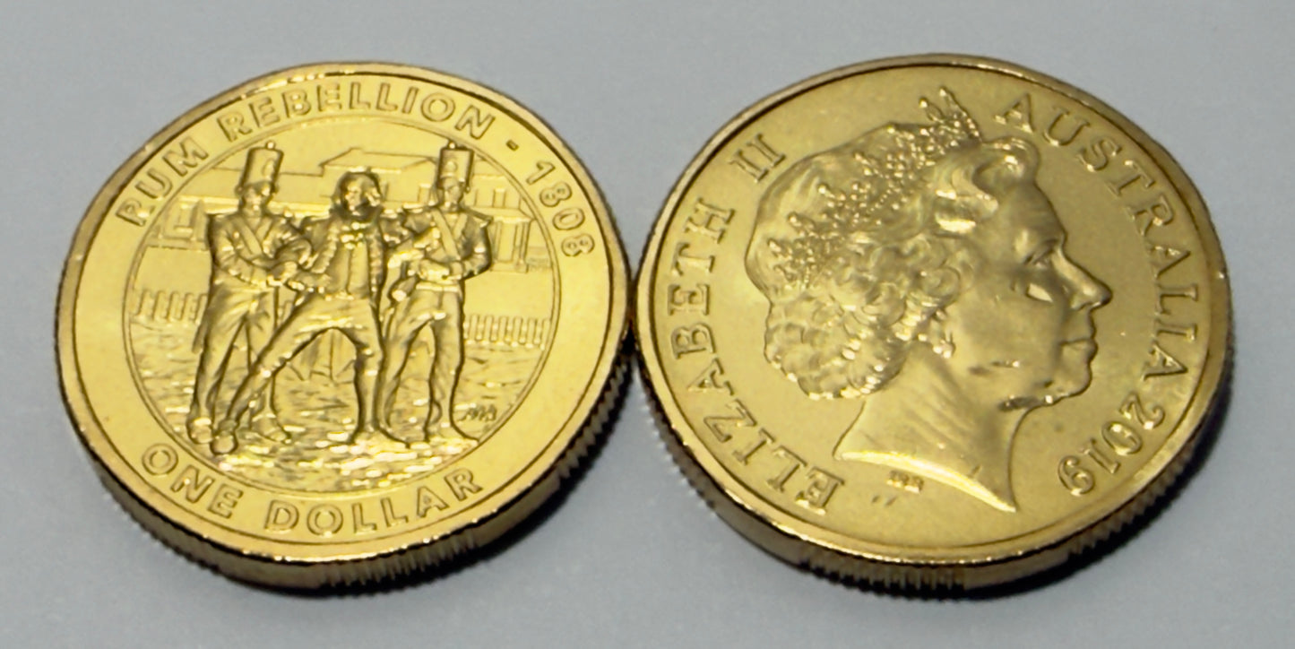 2019 The Rum Rebellion $1 Coin - Uncirculated - Ex Security Bag comes in 2x2
