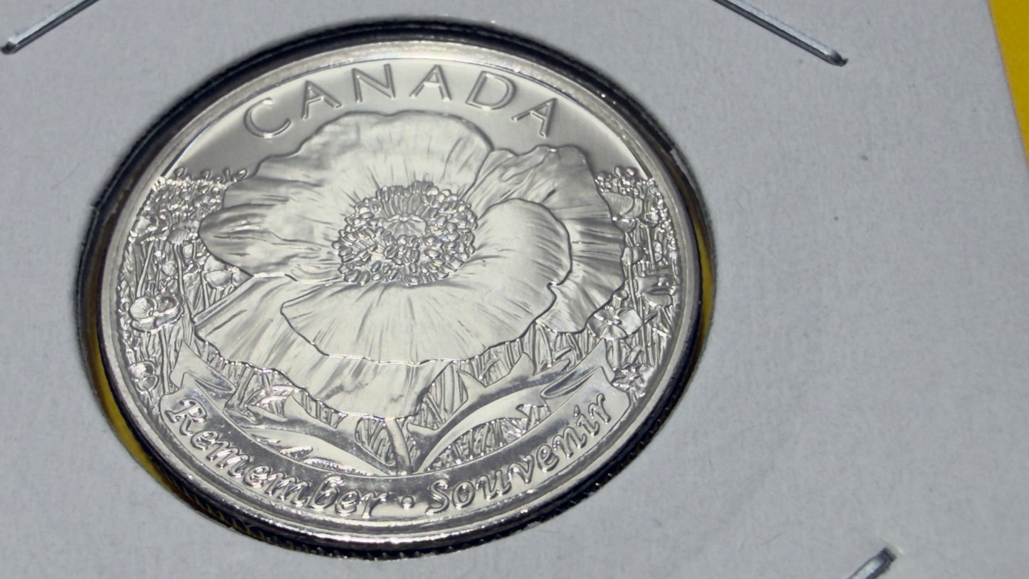 2015 Canadian Poppy Coin - Uncirculated - 25c Quarter - comes in 2x2