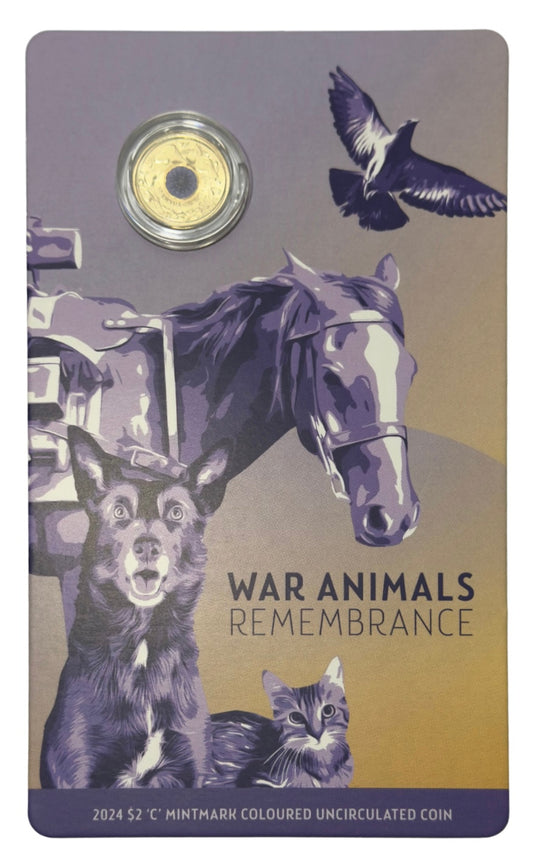 2024 $2 Purple Poppy C Mint - War Animals Remembrance Coin - Two Dollar