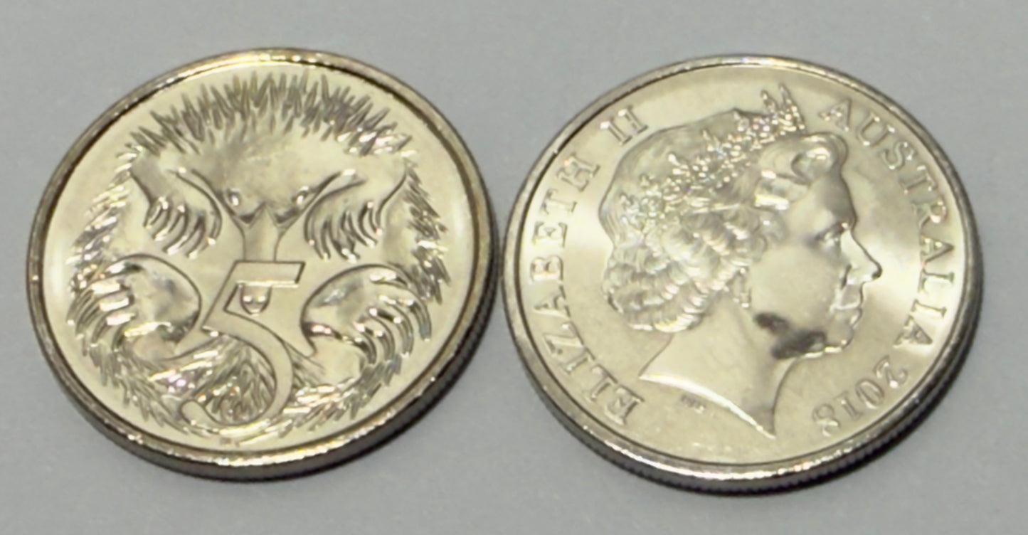 2018 5 Cent Coin - Uncirculated 5c - Five Cent Coin - comes in 2x2