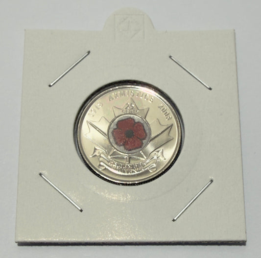 2008 Canadian Poppy Quarter - Coloured 25 Cent - Uncirculated - comes in 2x2