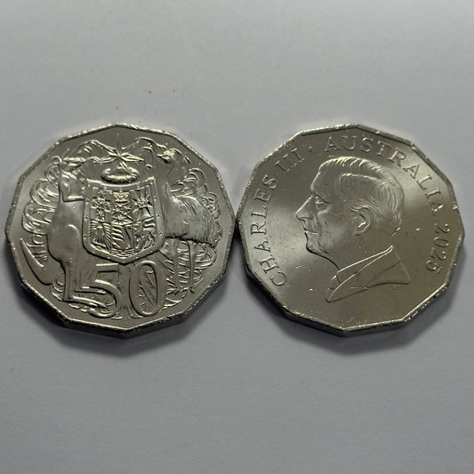 2025 50 Cent Coin - King Charles - Coat of Arms - Uncirculated - 50c in 2x2