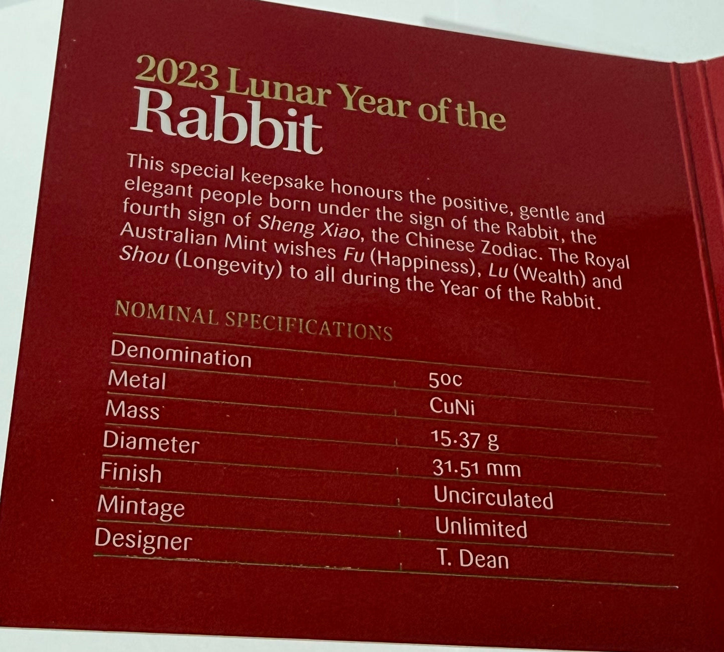 2023 50c Lunar Year of the Rabbit - Uncirculated Tetra-Decagon Series