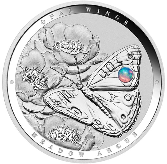 2026 Australian Opal Wings - 1 Oz Silver Proof Coin - Opal Insert - Meadow Argus