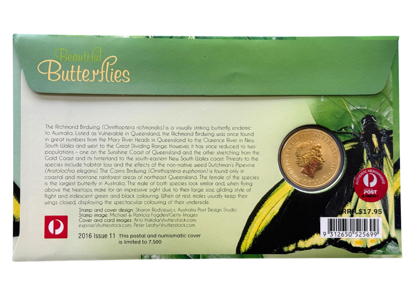 2016 $1 Beautiful Butterflies Color $1 PNC Richmond Birdwing