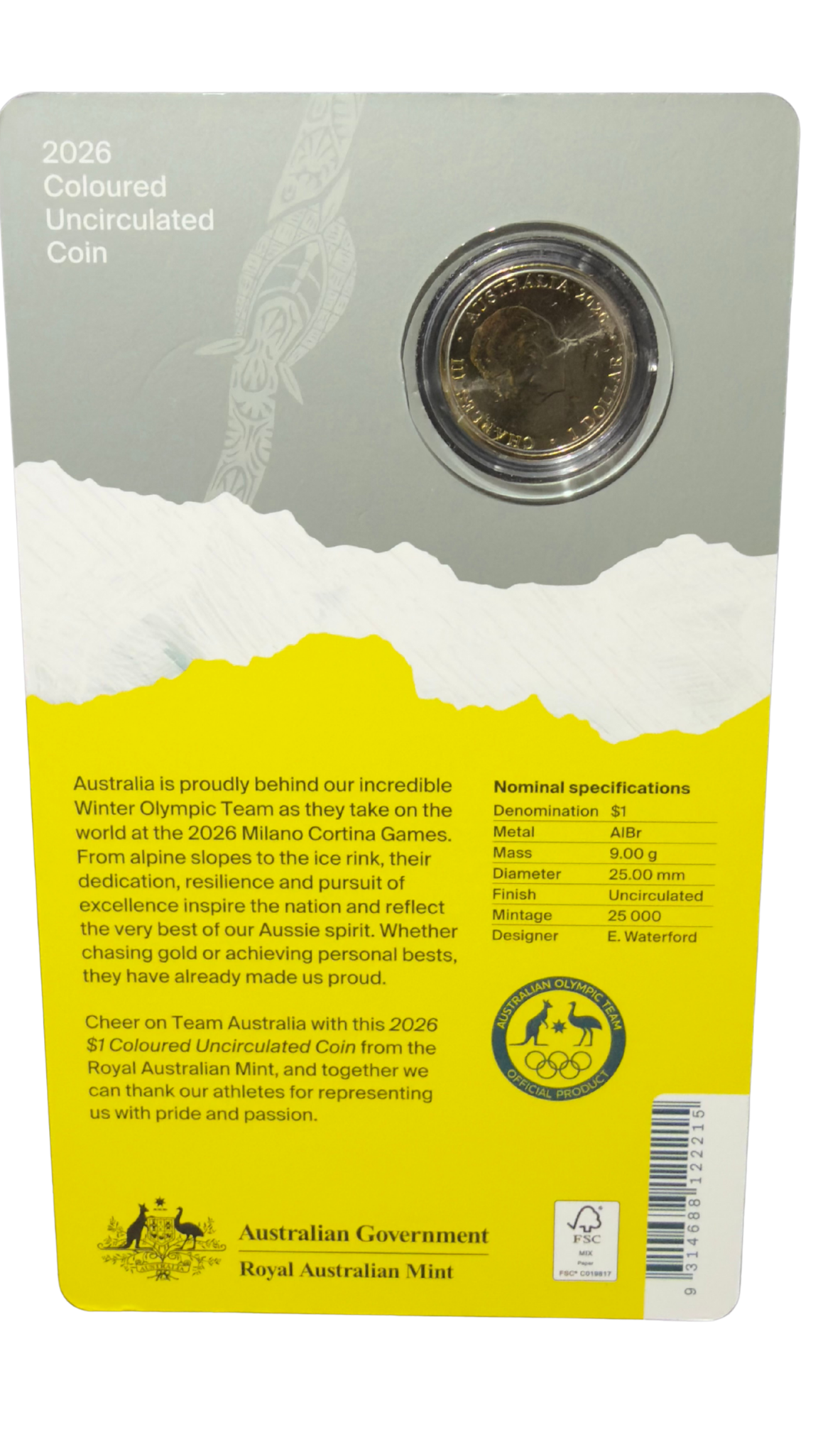 Australia 2026 Pair $1 Coloured Uncirculated Coins - Winter Olympics (2 COINS)