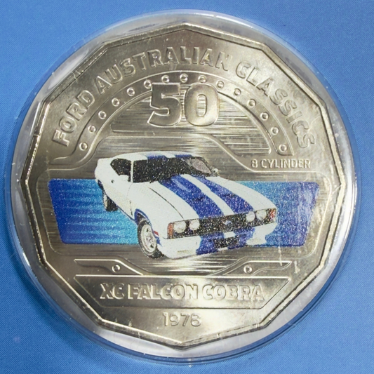 2017 50 Cent Coloured Coin - 1978 FORD XC FALCON COBRA - Carded Uncirculated