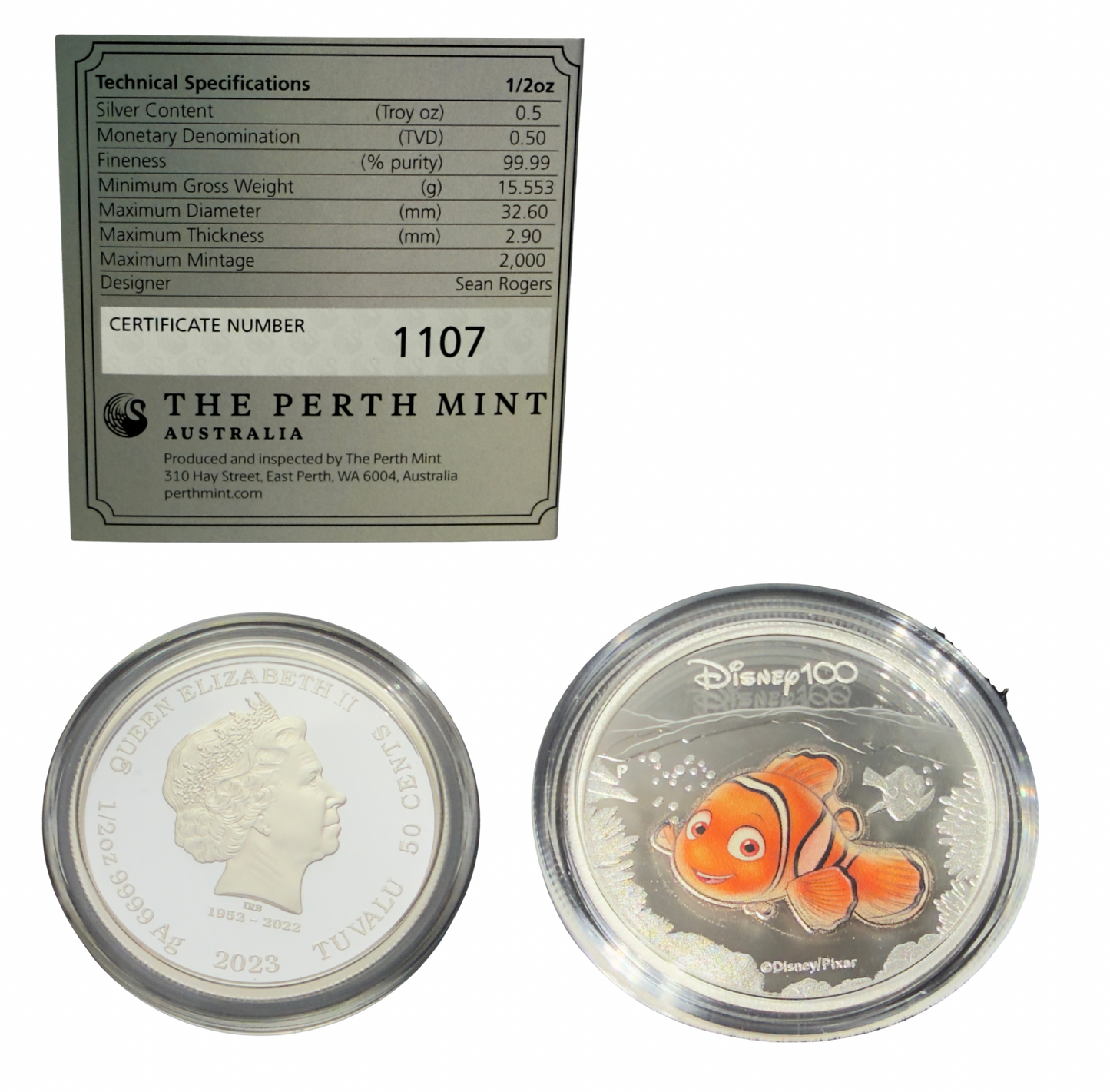 2023 50c Disney 100th Anniversary NEMO 1/2 Oz Coloured Silver Proof Coin
