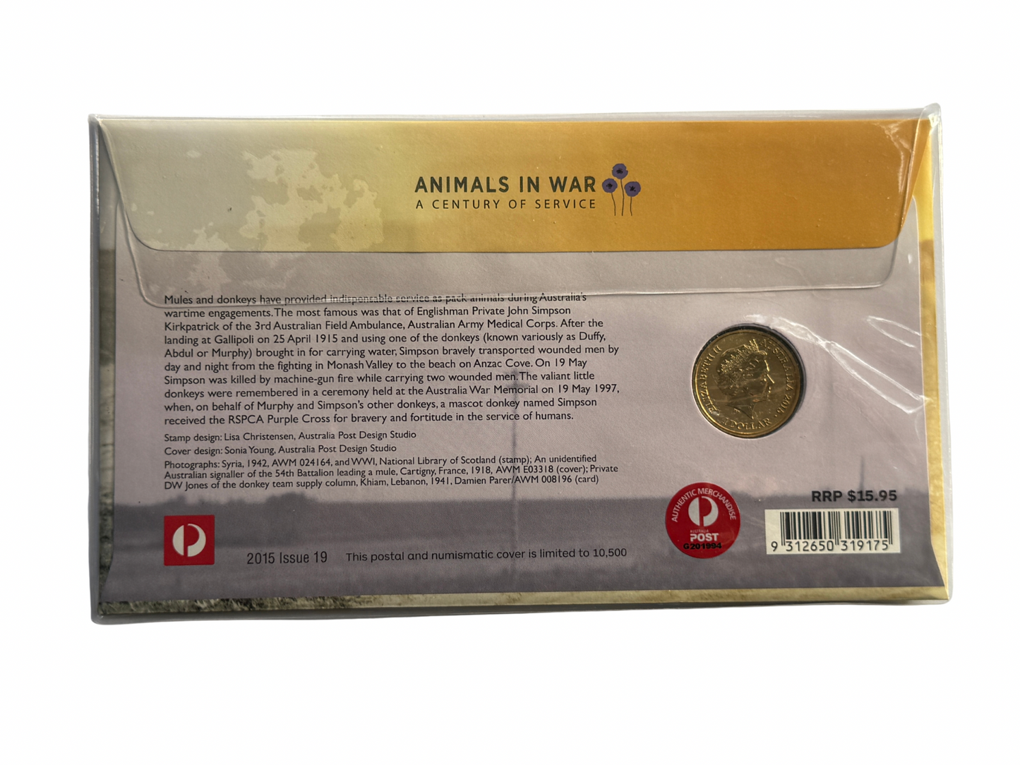 2015 $1 Unlikely Heroes - Animals in War PNC - 2015 Issue 19