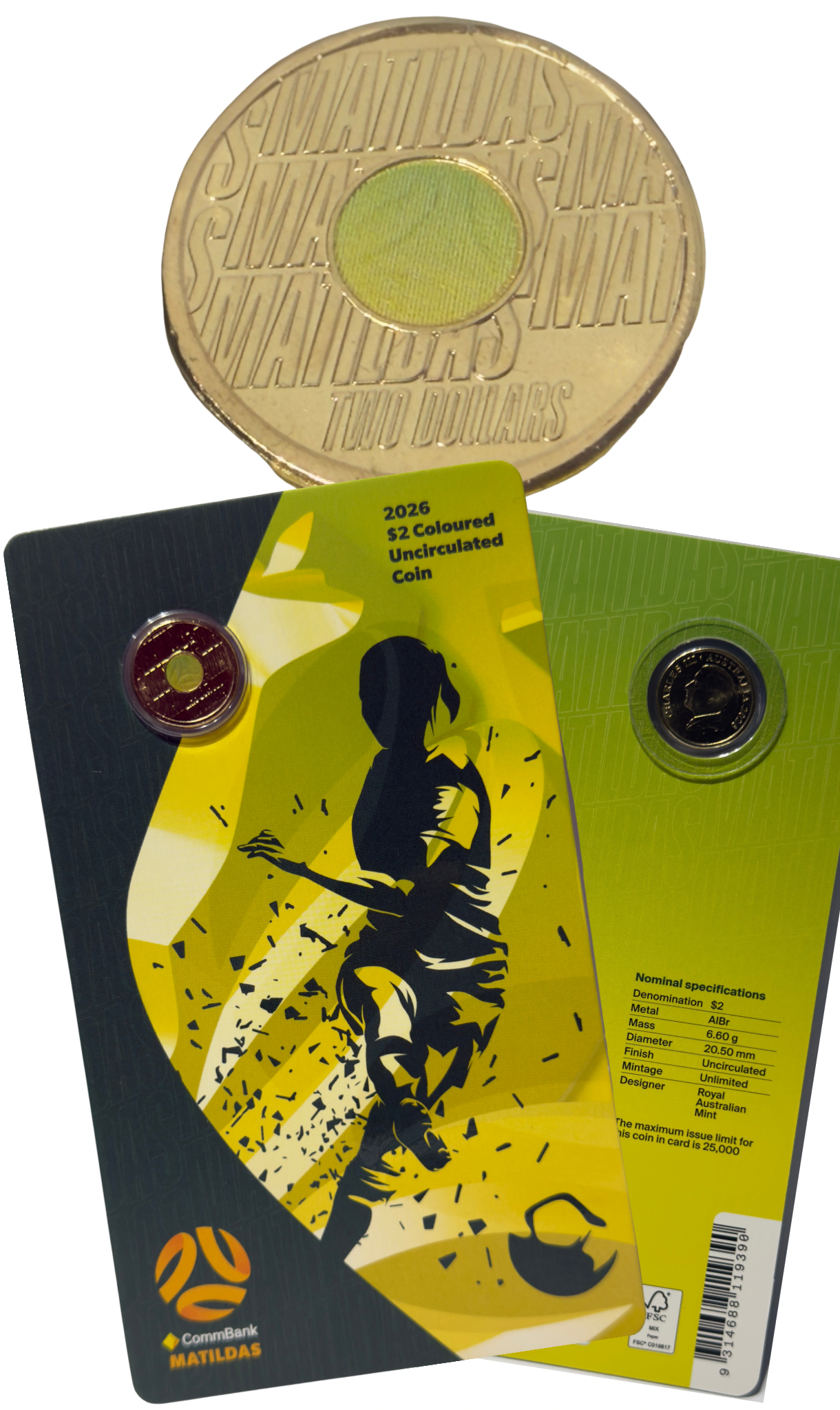 2026 $2 Matildas Coloured Uncirculated Coin Carded only 25000 issued