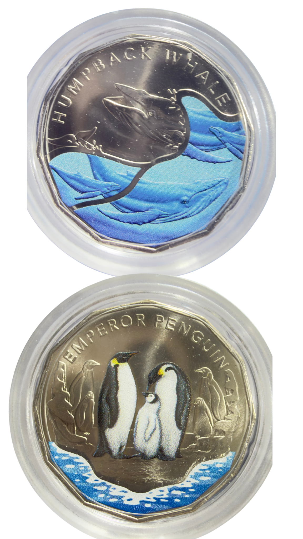 2023 Coloured 50 Cent Coins - Emperor Penguin & Humpback Whale (1 of each)