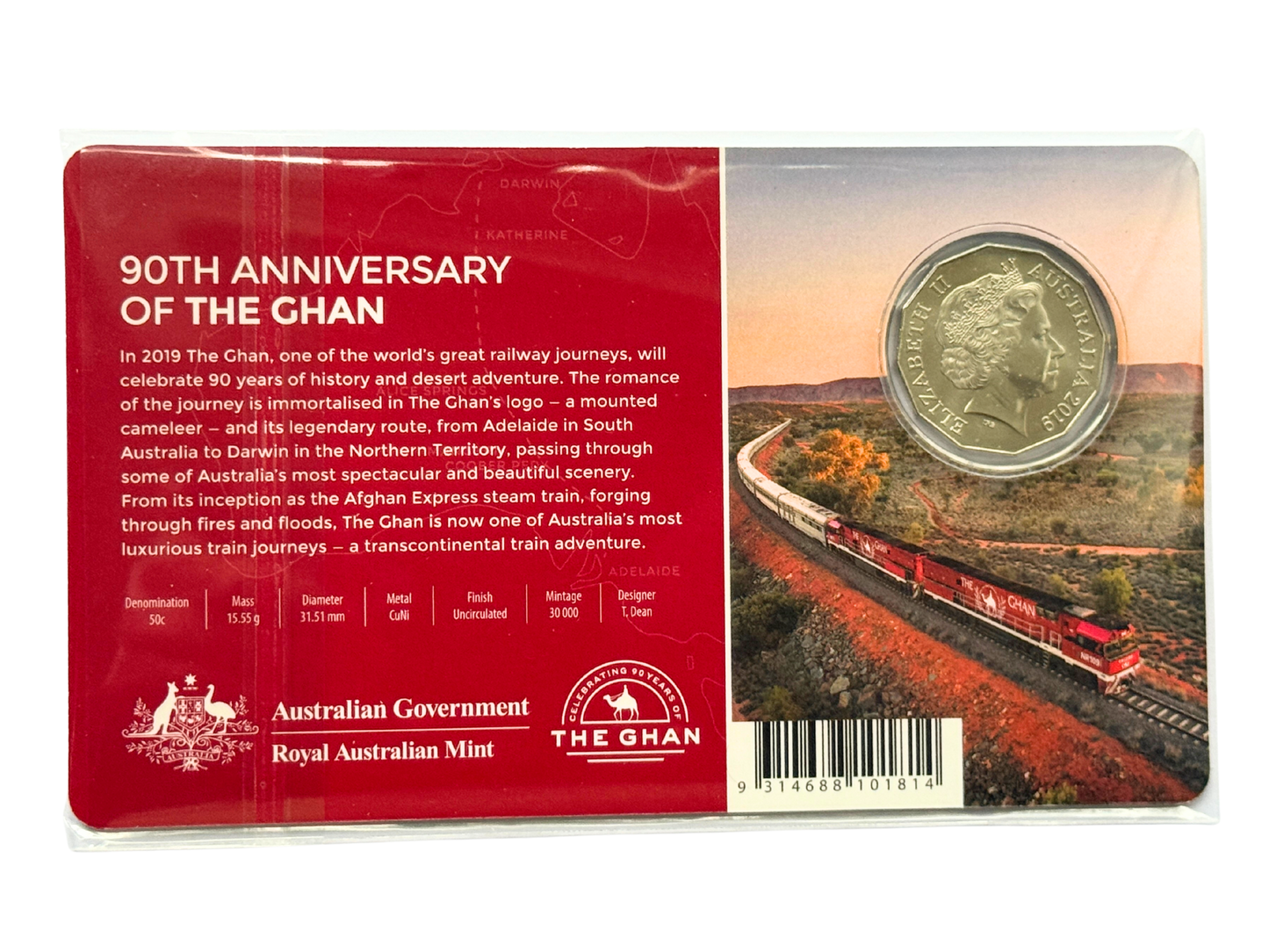 2019 50 Cent Coin - 90th Anniversary of The Ghan - Coloured Fifty Cent