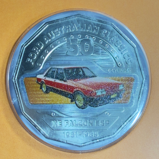 2017 50 Cent Coloured Coin - 1982 FORD XE FALCON ESP - Uncirculated Carded