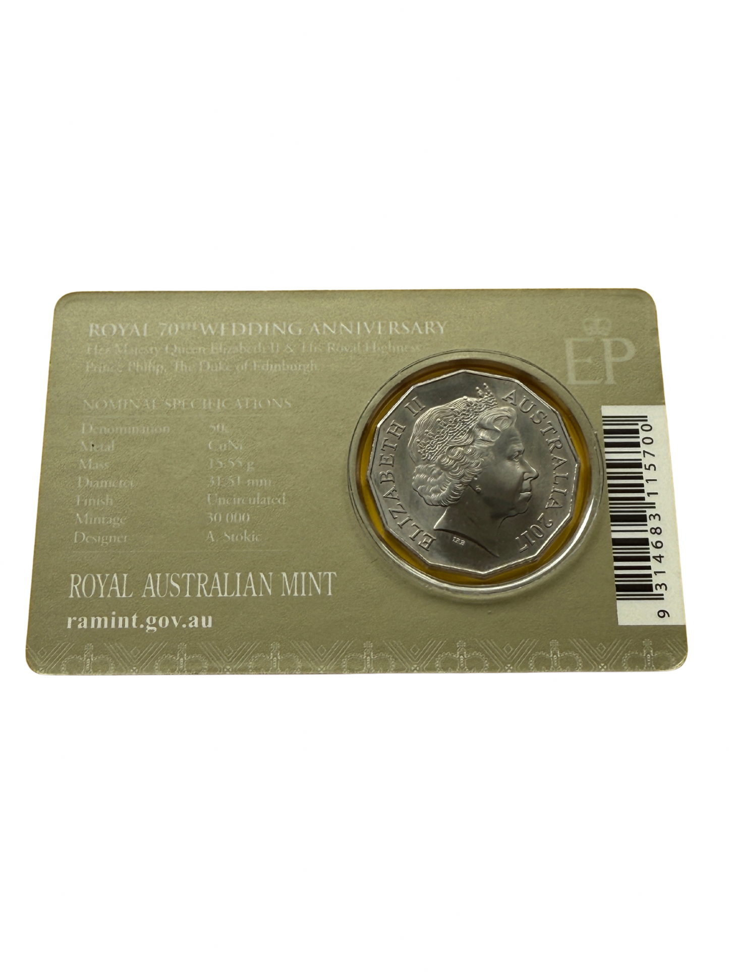 2017 50 Cent - Royal 70th Wedding Anniversary Carded Coin - New Age Numismatics