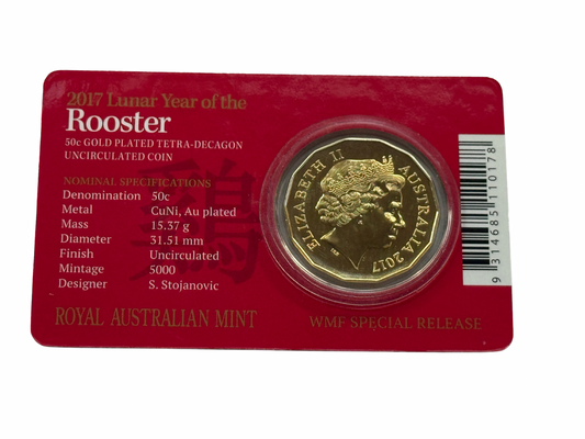 2017 Lunar Year of the Rooster - WMF Special Release - Gold Plated 50 Cent - New Age Numismatics