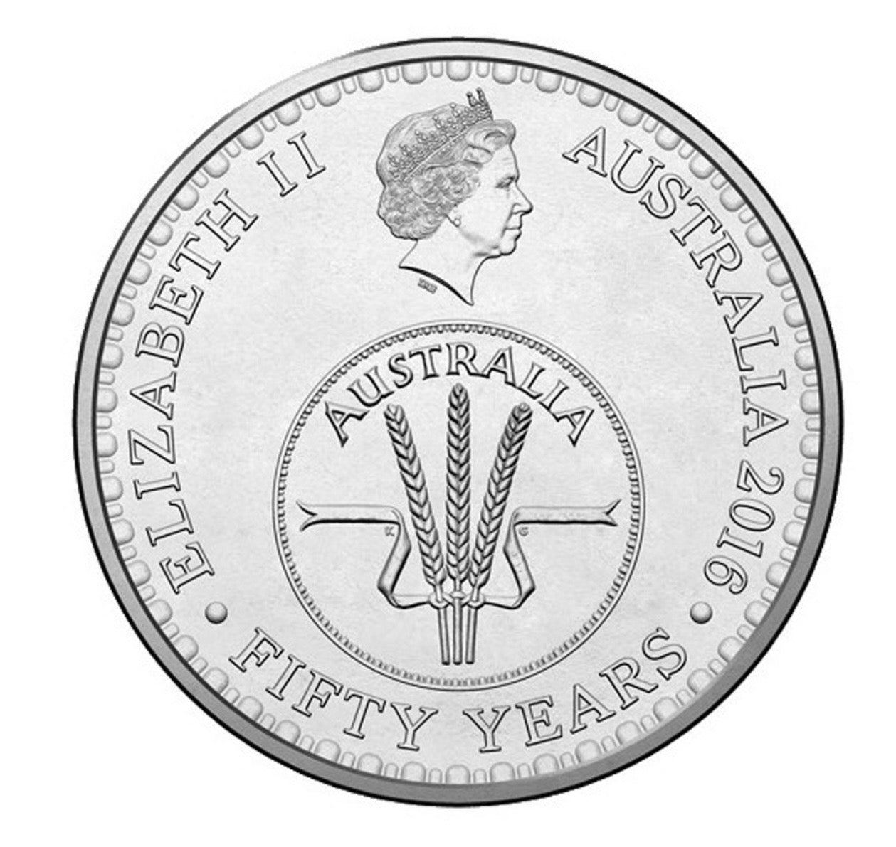 Cupro-Nickel Coin 10 Cent in Uncirculated Condition featuing the 50th Anniversary of decimal currency Obverse.