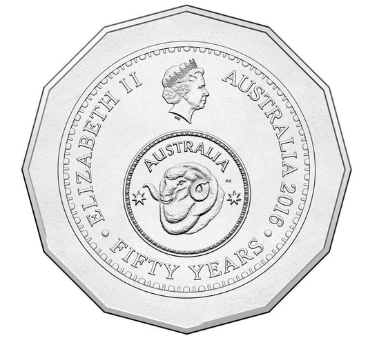 2016 50 Cent Coin - Changeover Decimal Currency 50th - Uncirculated - comes in 2x2