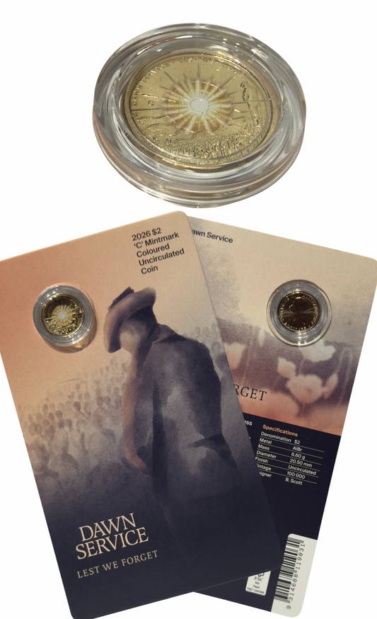 2026 $2 C Mint Dawn Service coloiured coin carded