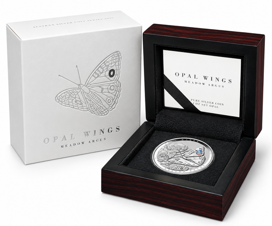 2026 Australian Opal Wings - 1 Oz Silver Proof Coin - Opal Insert - Meadow Argus