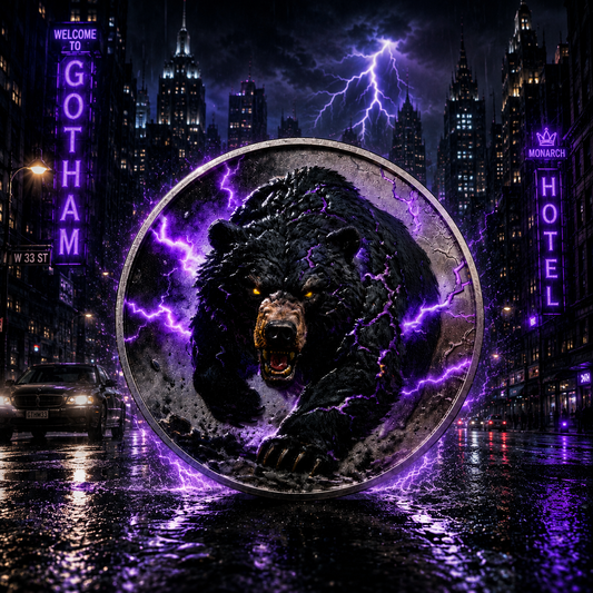 Silver Plated 1 Oz High Relief Coloured Copper Round - "Electric Bear" in capsule