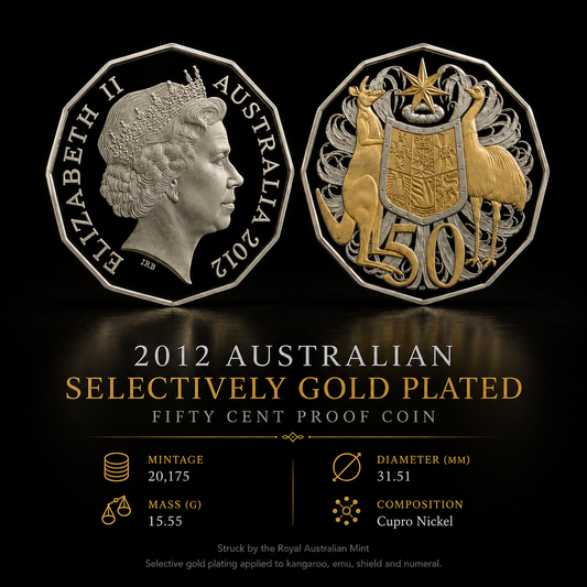 2012 50 Cent Proof Coin - Selectivly Gold Plated - Only 20,175 Made