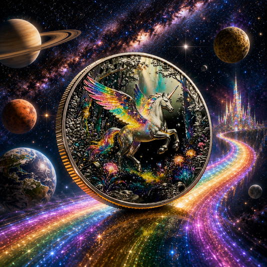 Copper 1 Oz -Silver Plated High Relief Coloured Pegasus - comes in capsule