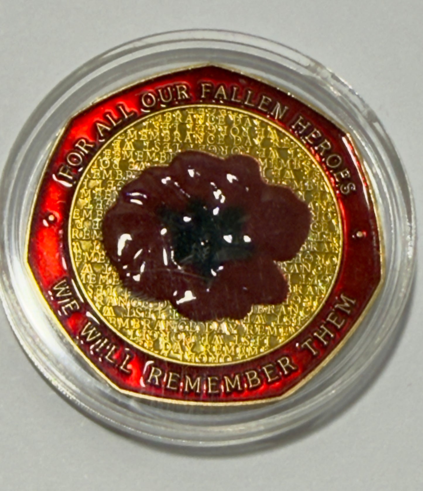 Lest We Forget Poppy Medallion Coloured - ANZAC - comes in capsule