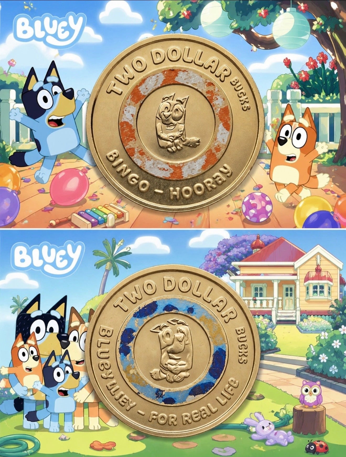 2026 $2 Bluey & Bingo Coloured Coins - Uncirculated 2 Coins in 2x2s