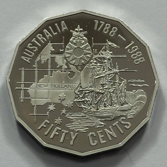 1988 50 Cent Proof Coin - comes in 2x2 - Bicentenary/Tall Ships - comes in 2x2